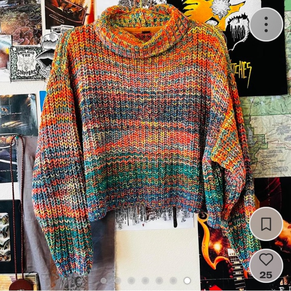 Free People Multicolored Rainbow Spaceknit Sweater Turtleneck